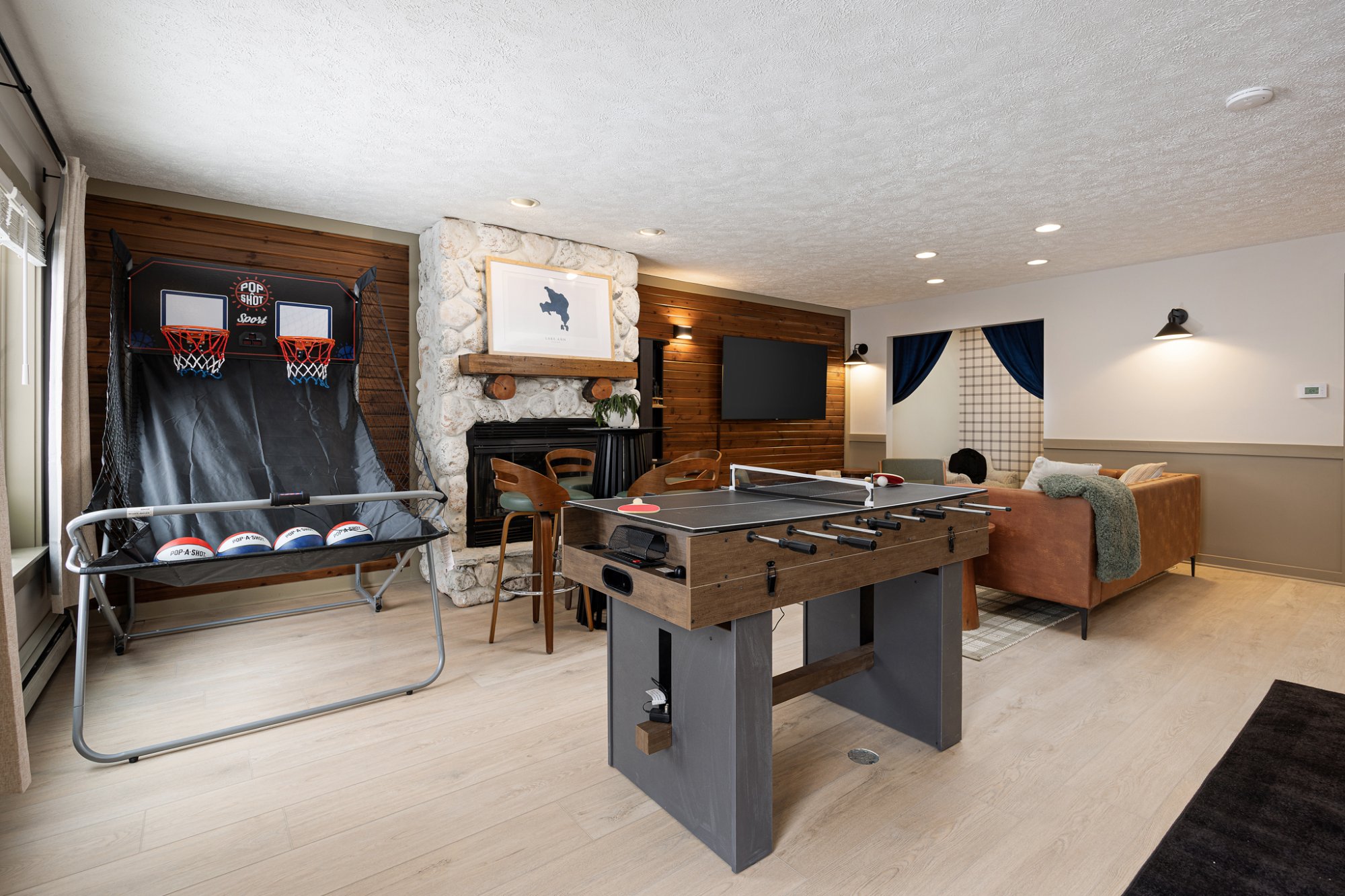 Foosball, ping pong, basketball