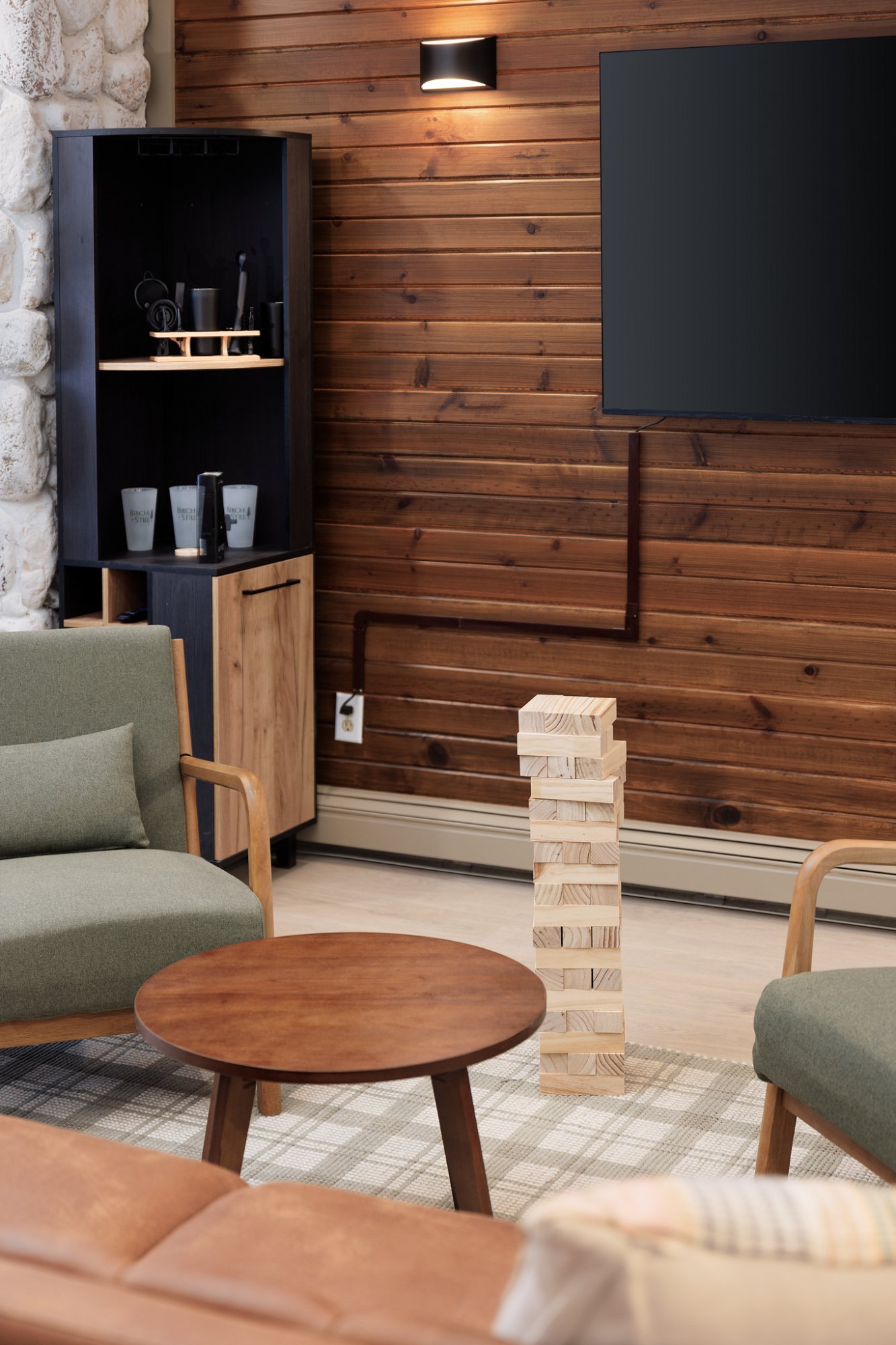 Wood plank wall with Jenga