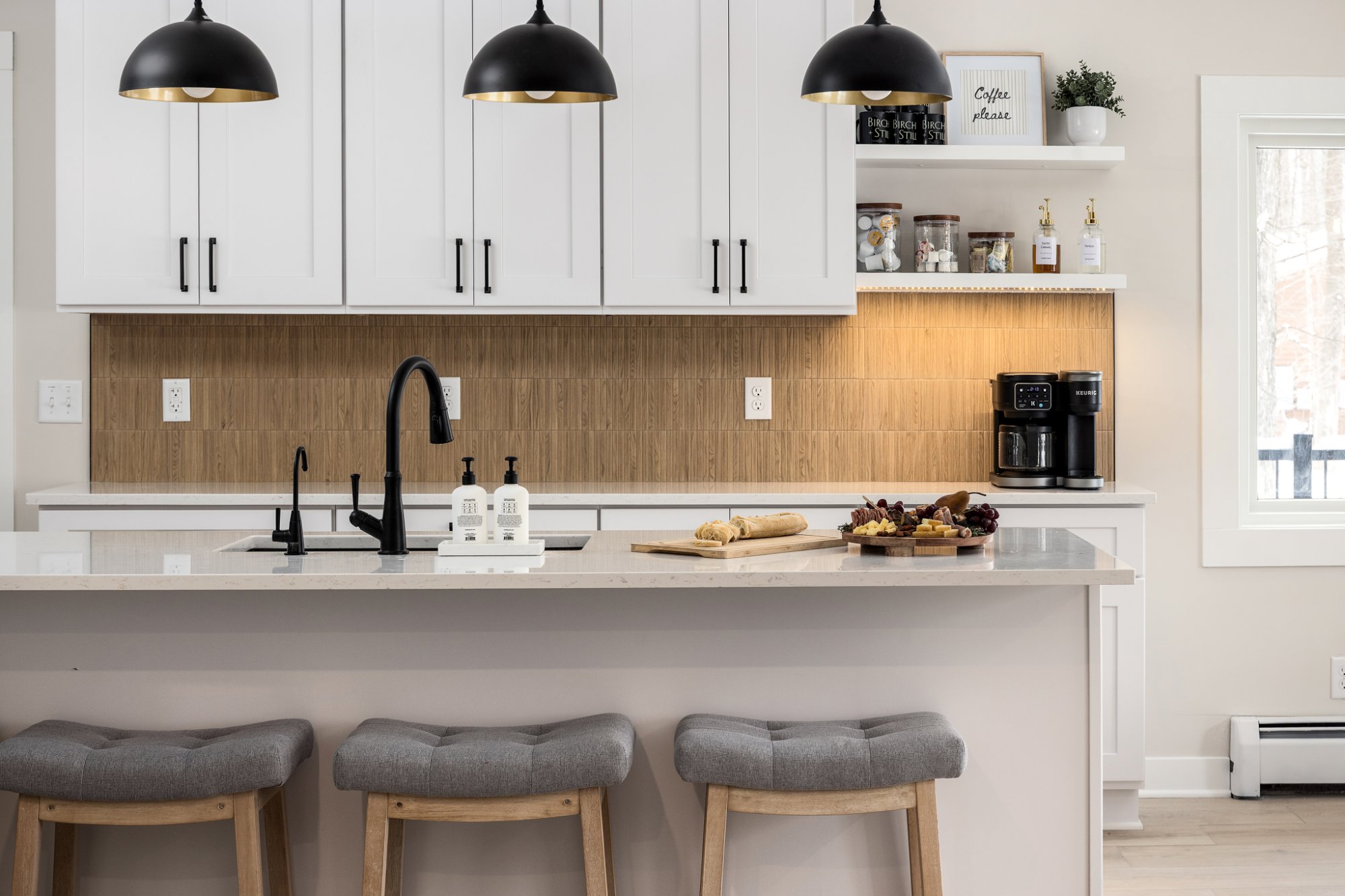 Kitchen island with pendant lights