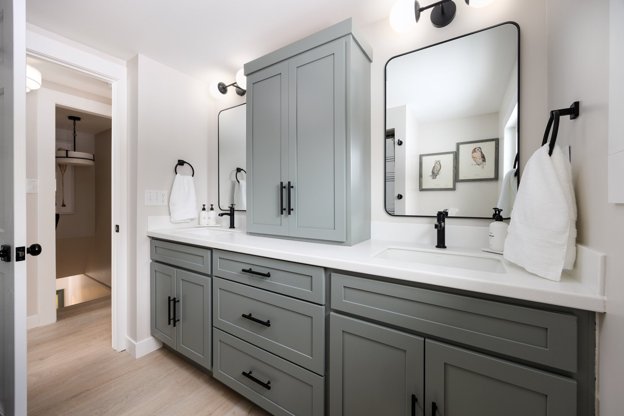 Sage green double vanity